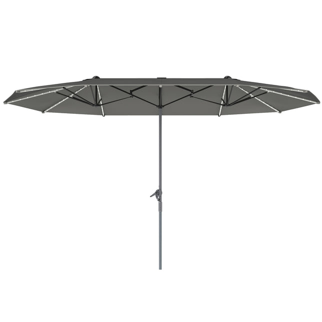 Umbrelă de soare dublă cu LED-uri solare 451 x 267 cm Aluminiu UV 50+ Umbrelă de soare cu manivelă Umbrelă de balcon Umbrelă de piață rezistentă la vânt Protecție solară pentru plajă Balcon Grădină Gri închis |