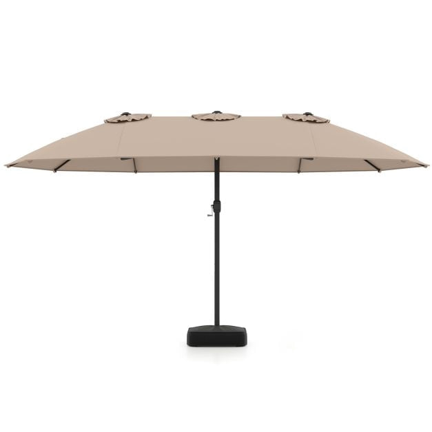 Umbrelă de terasă maro cu două fețe și bază, poliester 180 g