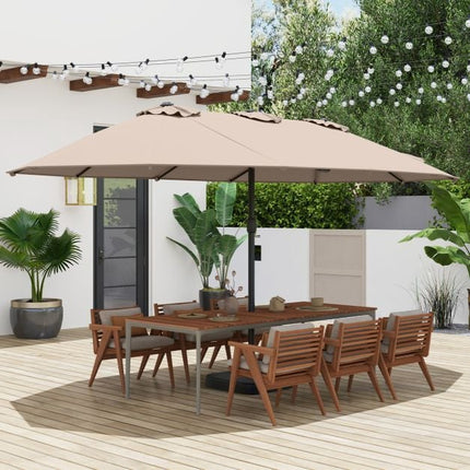 Umbrelă de terasă maro cu două fețe și bază, poliester 180 g
