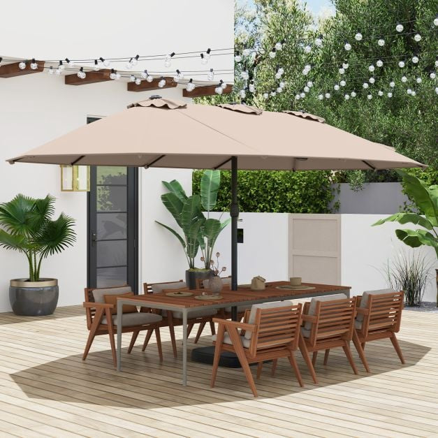 Umbrelă de terasă maro cu două fețe și bază, poliester 180 g
