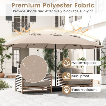 Umbrelă de terasă maro cu două fețe și bază, poliester 180 g