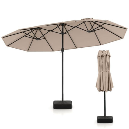 Umbrelă de terasă maro cu două fețe și bază, poliester 180 g