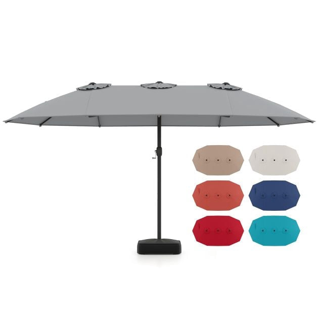 Umbrelă de terasă gri cu două fețe și bază – Umbră mare pentru exterior