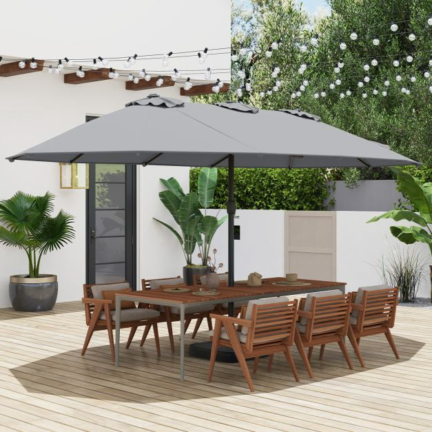 Umbrelă de terasă gri cu două fețe și bază – Umbră mare pentru exterior
