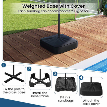 Double-Sided Parasol 4 x 2 m with 36 Solar LED Lights, Crank, Grey