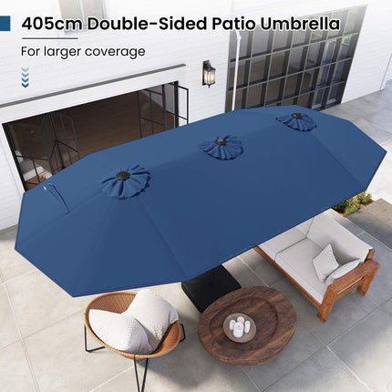 Double-Sided Parasol 4 x 2 m with 36 Solar LED Lights, Crank, Navy Blue