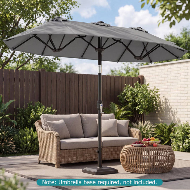 Umbrelă de terasă cu două fețe, 3 x 1,6 m, manivelă înclinabilă, gri