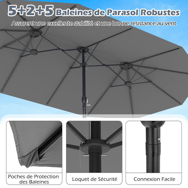 Umbrelă de terasă cu două fețe 470x285 cm, suport, UPF 50+