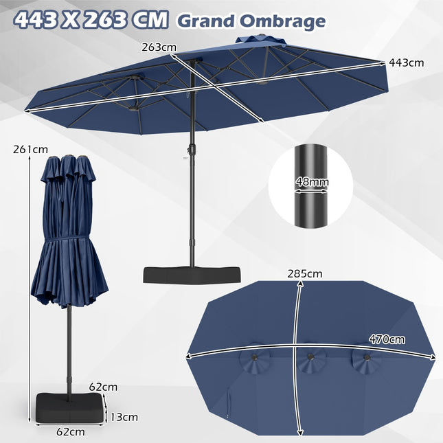 Umbrelă de terasă cu două fețe, 470x285cm, UPF 50+, manivelă