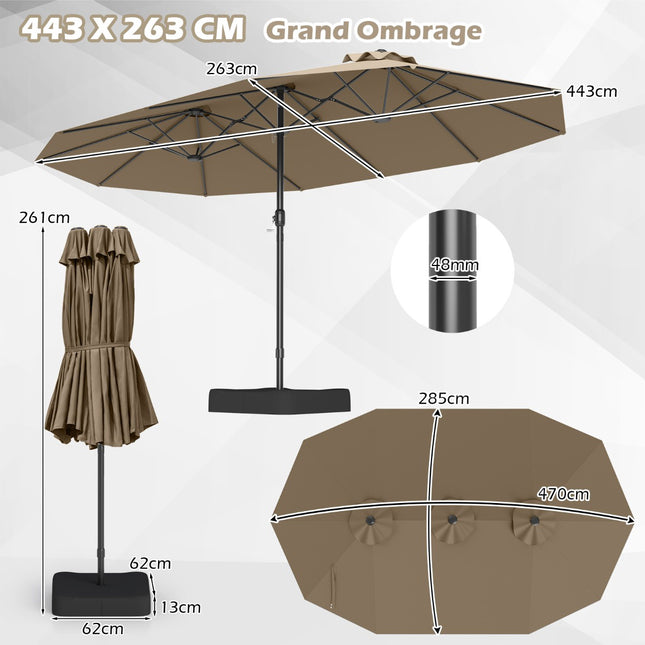 Umbrelă de terasă cu două fețe, 470x285cm, UPF 50+, suport