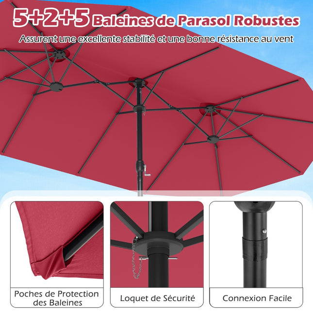 Umbrelă de terasă cu două fețe, 470x285cm, UPF 50+, suport