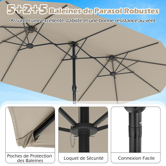 Umbrelă de terasă cu două fețe și suport, manivelă, 470x285cm