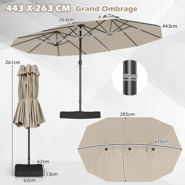 Umbrelă de terasă cu două fețe și suport, manivelă, 470x285cm