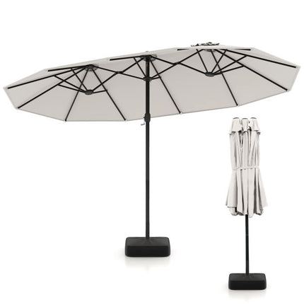 Umbrelă de terasă cu două fețe și bază, bej, 464 cm