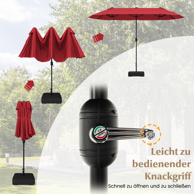 Umbrelă de terasă cu două fețe cu suport, 400x200 cm, roșu vin