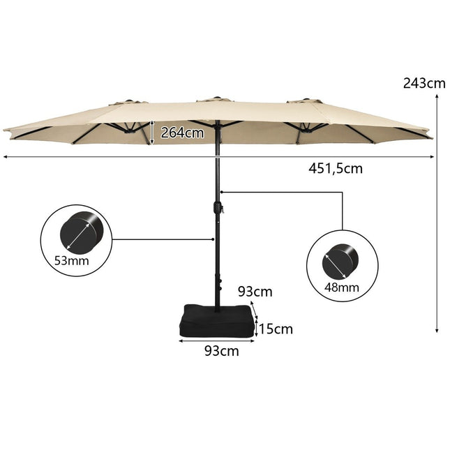 Umbrelă de terasă cu două fețe cu suport, manivelă, UPF 50+