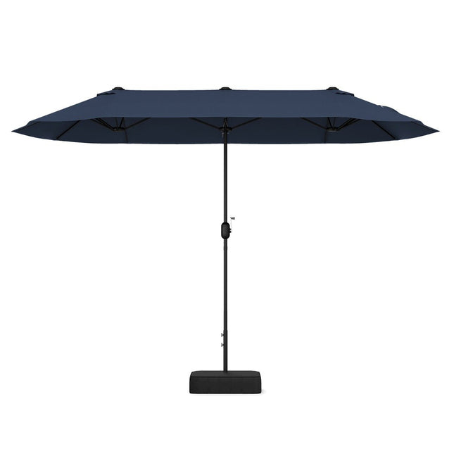 Umbrelă de terasă cu două fețe cu suport, UPF 50+, albastru închis