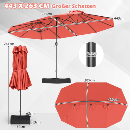 Umbrelă de terasă cu două fețe și suport, UPF 50+, portocalie