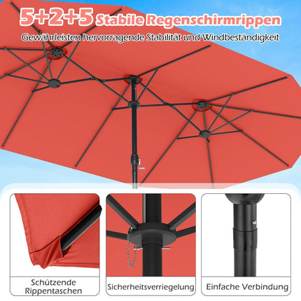 Umbrelă de terasă cu două fețe și suport, UPF 50+, portocalie