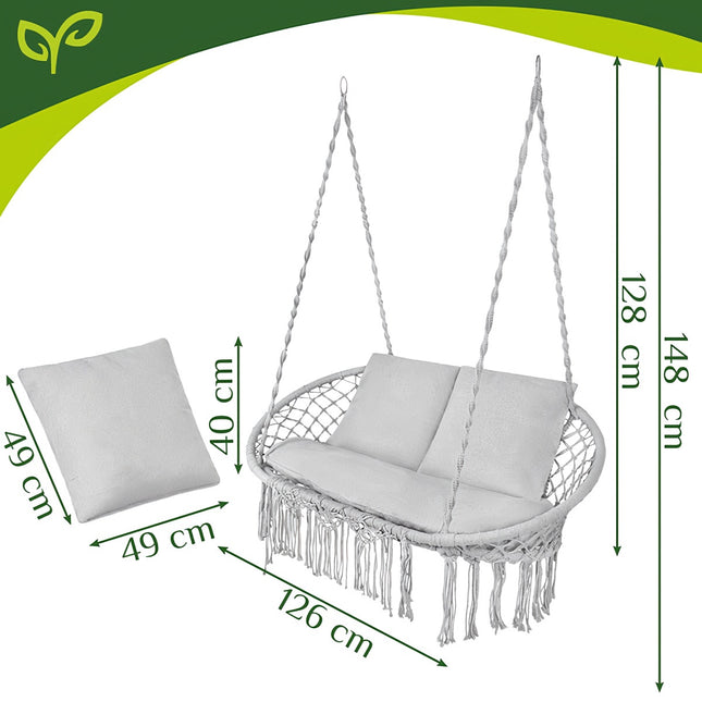 Balansoar dublu tip cuib de barză, capacitate 300 kg, 3 perne