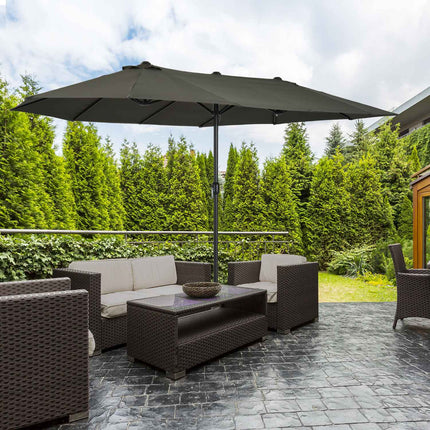Double parasol garden umbrella, grey, oval, hand crank