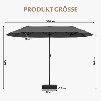 Umbrela de soare dubla cu suport 400 x 200 cm umbrela de soare mare XXL gri