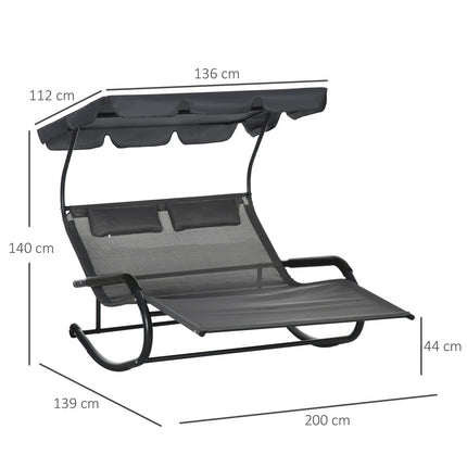 Double Garden Swing Lounger, Cushion & Canopy, 220 kg, Dark Grey