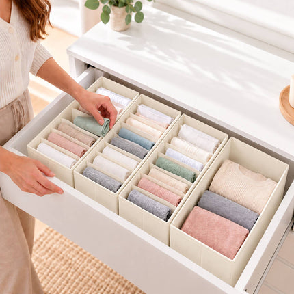 Drawer Organiser 8-Piece Set with Divider Boxes, Cream, Non-Woven Fabric
