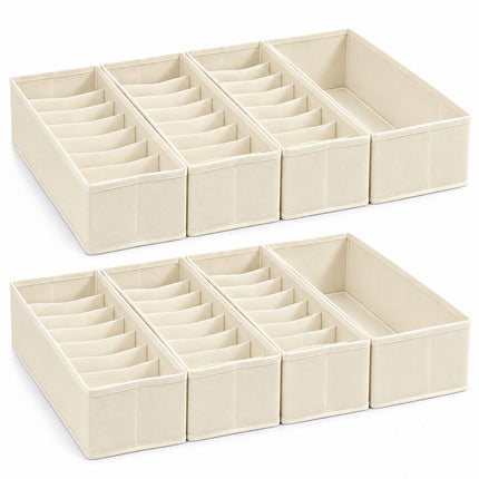Drawer Organiser 8-Piece Set with Divider Boxes, Cream, Non-Woven Fabric