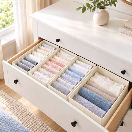 Drawer Organiser 8-Piece Set with Divider Boxes, Cream, Non-Woven Fabric