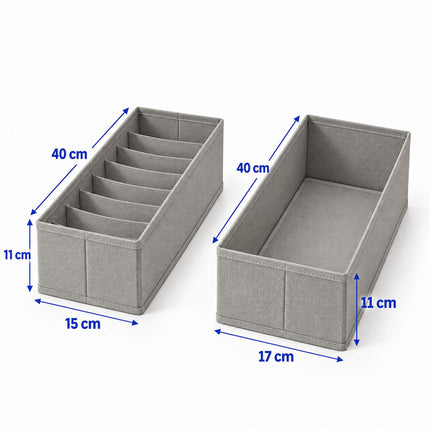 Drawer Organiser 8-Piece Set with Divider Boxes, Light Grey, Non-Woven Fabric