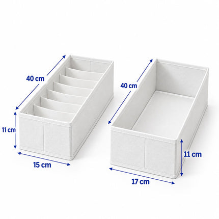 Drawer Organiser 8-Piece Set with Divider Boxes, White, Non-Woven Fabric