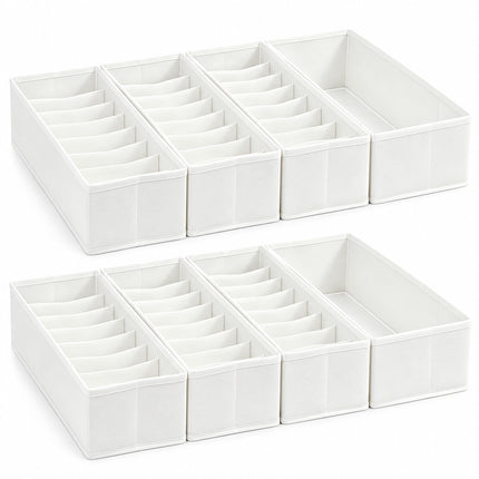 Drawer Organiser 8-Piece Set with Divider Boxes, White, Non-Woven Fabric