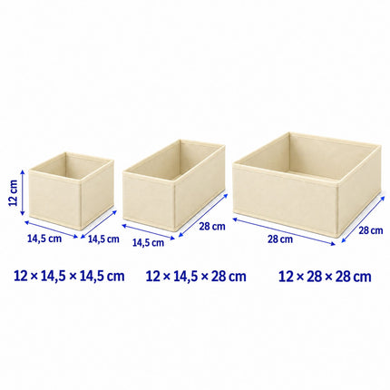 Drawer Organiser Boxes 16-Piece Set in 3 Sizes, Cream, Non-Woven Fabric