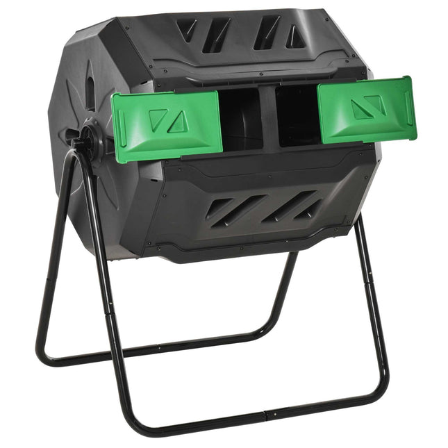 160L Double Chamber Rotary Garden Composter, Black