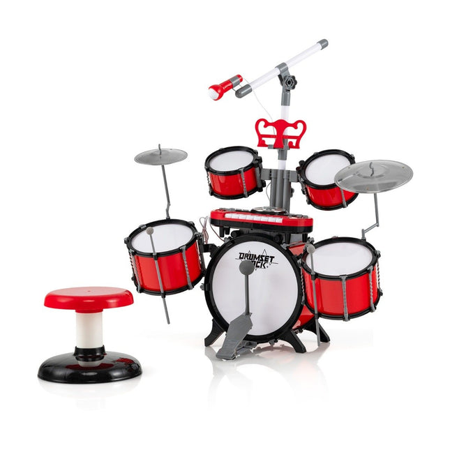 Set tobe pentru copii cu tastatura, taburet, microfon, suport muzical, rosu