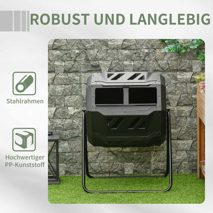 Compost cu două compartimente, 160 l, oțel și plastic