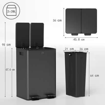 Coș de gunoi cu două compartimente, 28 l, oțel inoxidabil, negru