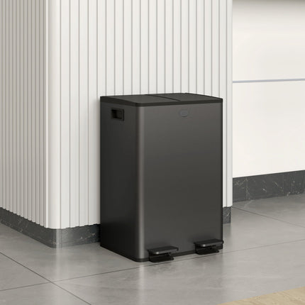 Coș de gunoi cu două compartimente, 28 l, oțel inoxidabil, negru