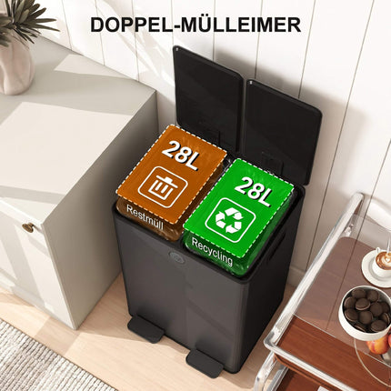 Coș de gunoi cu două compartimente, 28 l, oțel inoxidabil, negru