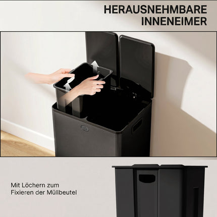 Coș de gunoi cu două compartimente, 28 l, oțel inoxidabil, negru