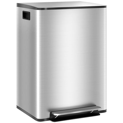 Coș de gunoi de bucătărie din oțel inoxidabil, cu două compartimente, 60 l