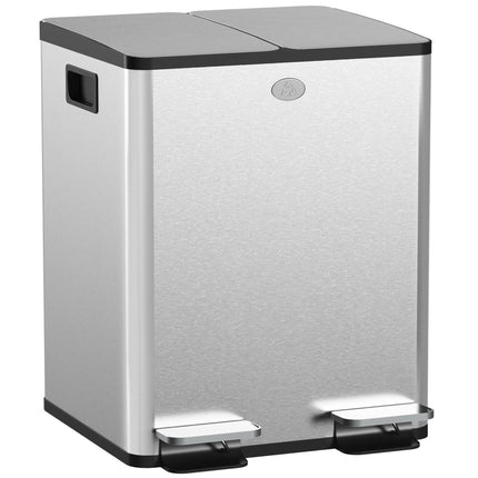 Coș de gunoi din oțel inoxidabil cu două compartimente, 2x20L