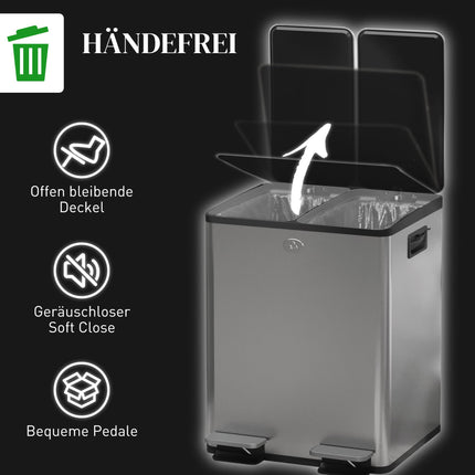 Coș de gunoi din oțel inoxidabil cu două compartimente, 2x20L
