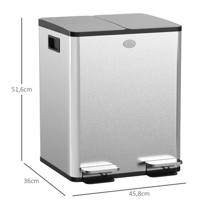 Coș de gunoi din oțel inoxidabil cu două compartimente, 2x20L