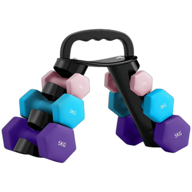 Set gantere cu suport – 6 greutăți: 2x1kg, 2x3kg, 2x5kg