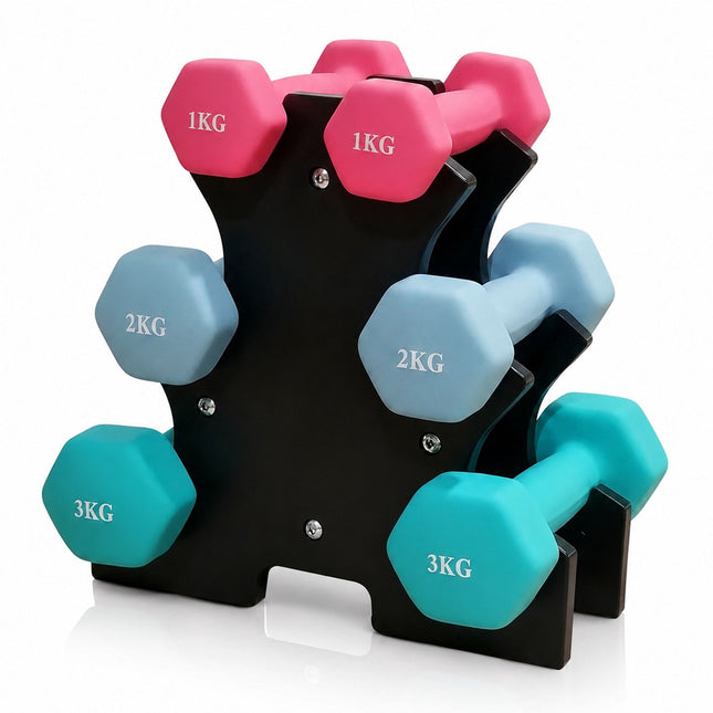 Set gantere cu suport, 1–3 kg, acoperite cu PVC antiderapant