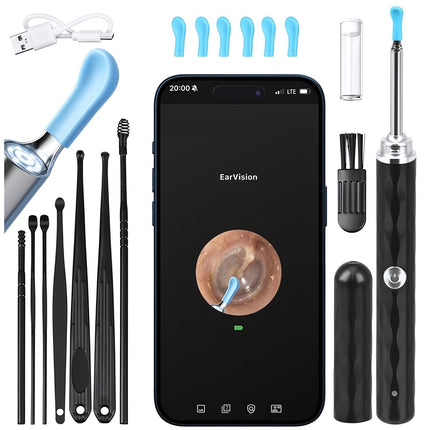 Ear Otoscope with Wi-Fi Camera and LED Lighting, Earwax Cleaner, 14-Piece Set