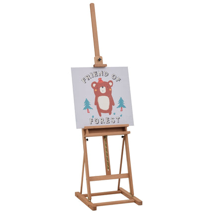 Șevalet Șevalet de studio din lemn de fag, înălțime și unghi reglabil, cu compartiment de depozitare, natural, 53X50.5X171-230Cm
