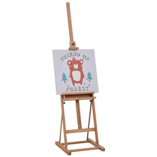 Șevalet Șevalet de studio din lemn de fag, înălțime și unghi reglabil, cu compartiment de depozitare, natural, 53X50.5X171-230Cm